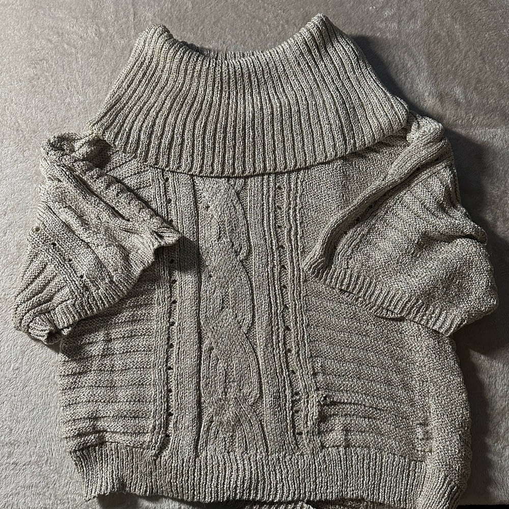INC International Concepts Taupe Cable Knit Turtleneck Sweater